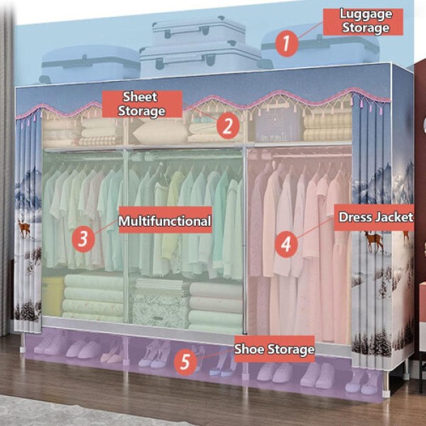 Canvas wardrobe, large fabric wardrobe, with clothes rod, foldable and portable, dimensions: 120 x 45 x 168 cm